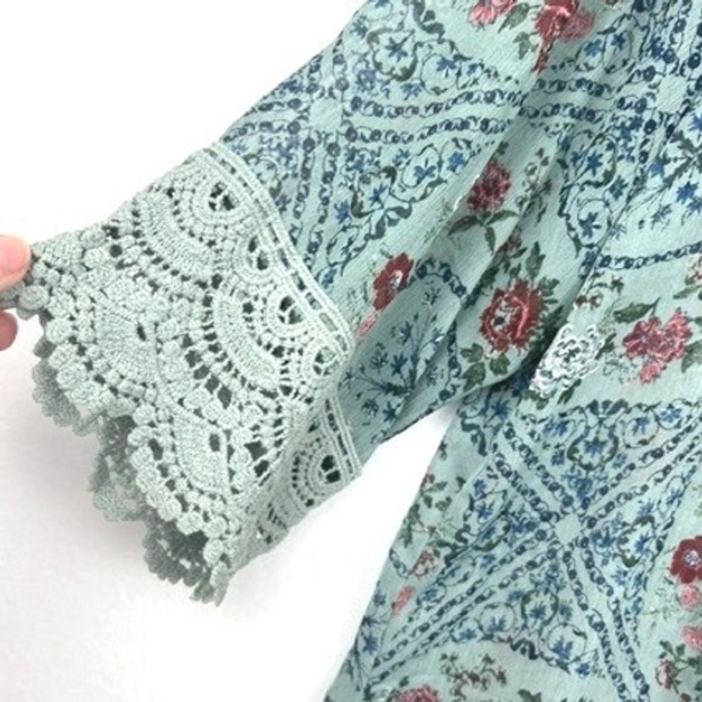 Mason & Belle Floral Medallion Crochet Lace Trim Kimono Wrap Blue XL - Picture 6 of 8